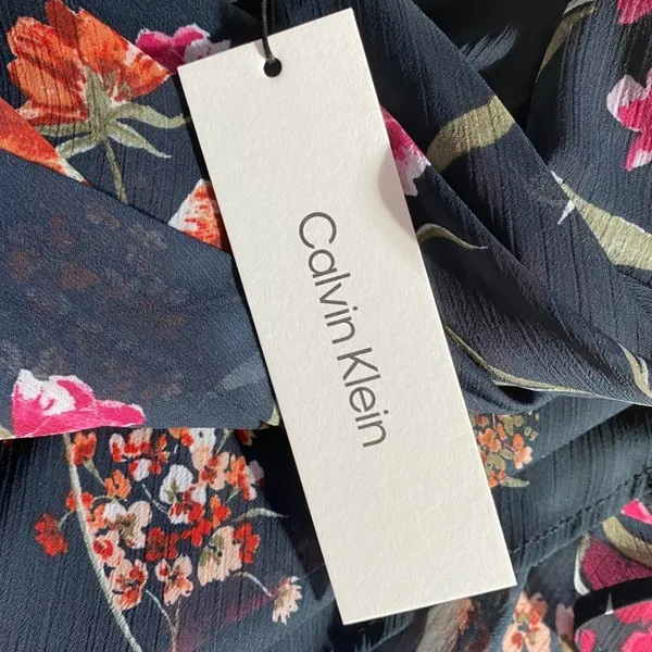 Calvin Klein Navy Blue Floral Chiffon High Low‎ Maxi Dress 4 NWT Wedding Guest - Image 16