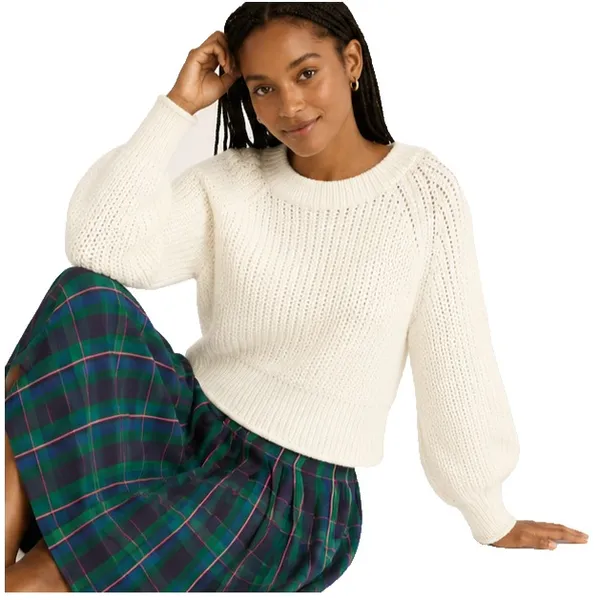 Free Assembly Womens Sweater Size S Cream 100 Shaker Knit Raglan Sleeve Pullover - Image 3