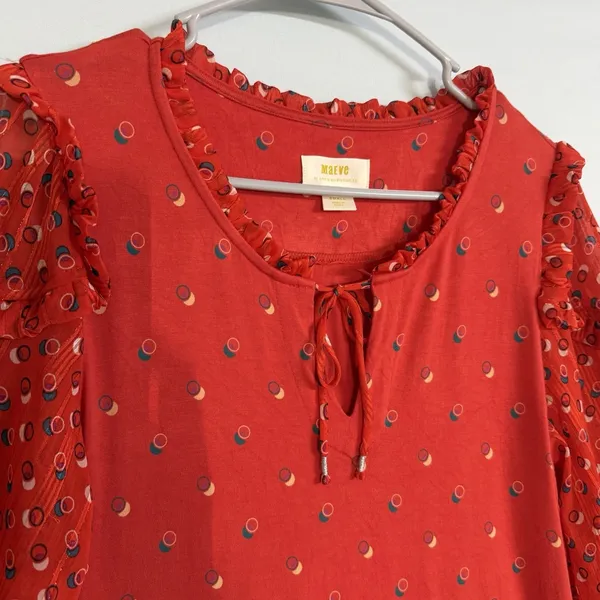 Anthropologie Maeve‎ Size-S Womens Jacquin Lace Sleeve Blouse Orange - Image 8