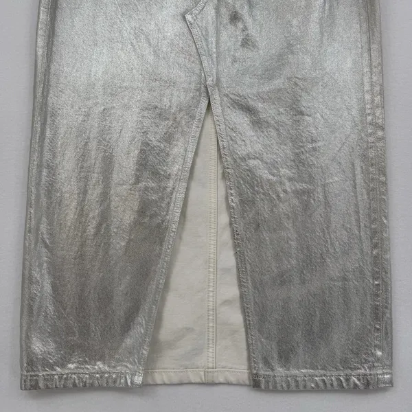Abercrombie & Fitch Silver Metallic Denim Midi Skirt High Rise Chic Boho Size 26 - Image 4
