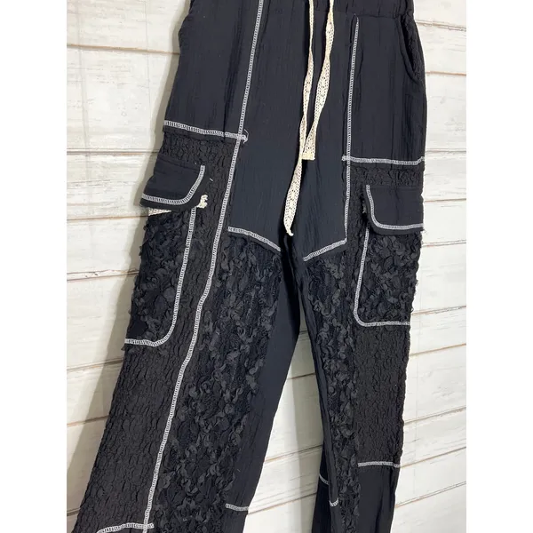 POL Black Lace Mixed Media Utility 2 Piece Matching Set Jacket Pants Small - Image 7