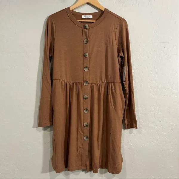 Zenana Babydoll Cardigan Dress Brown Long Sleeve Soft Stretchy 2X NWT Plus - Image 2