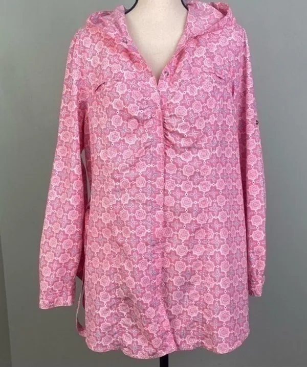L.L.BEAN pink w/white and black lightweight “Shacket” (shirt/jacket), Large. EUC - Image 2