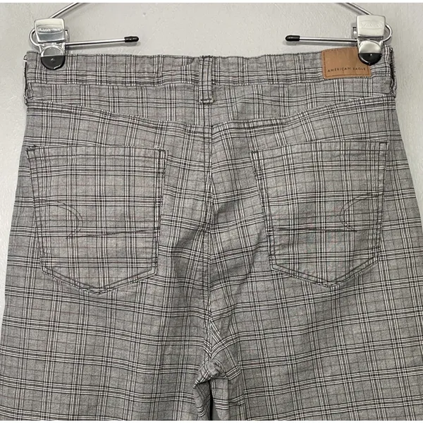 American Eagle Mom Straight Pants Size 14 Gray Plaid High Rise Preppy Trousers - Image 6