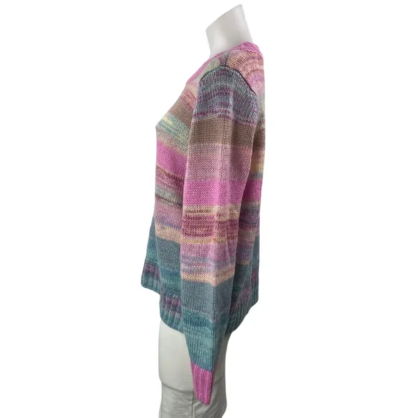 Ann Taylor LOFT Rainbow Spacedye Knit Striped Pastel Crew Neck Sweater Top Sz L - Image 2