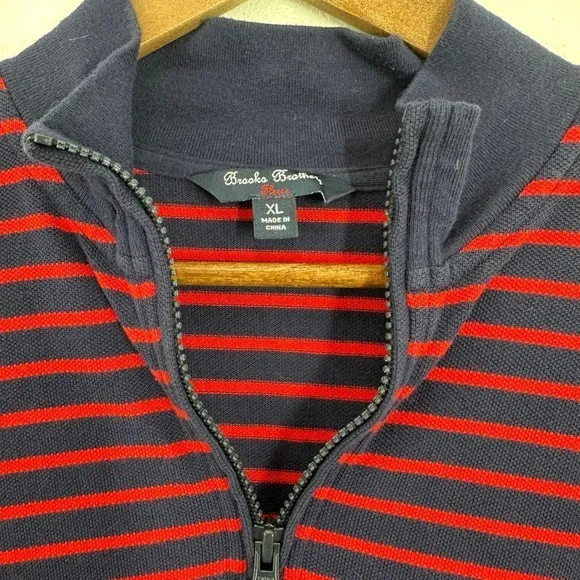 Brooks Brothers XL 1/4 Zip Pullover‎ Long Sleeve Shirt Red Navy Striped Classic - Image 4