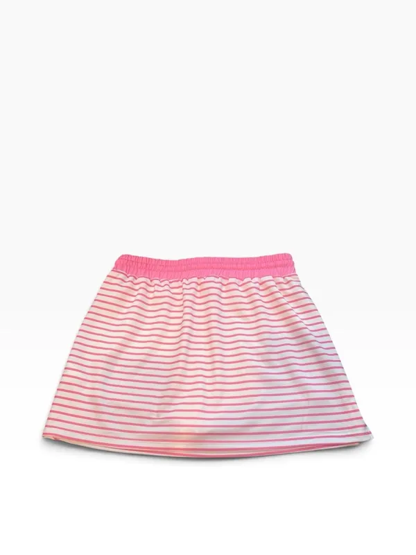 Fisoew Striped 2-Piece Knit Set Large Pink/White Collared Top Drawstring Skort - Image 6