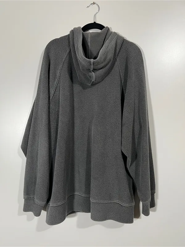 Aerie Waffle Full Zip Jacket Dark Gray Size Medium Baggy Size Medium Batwing - Image 2