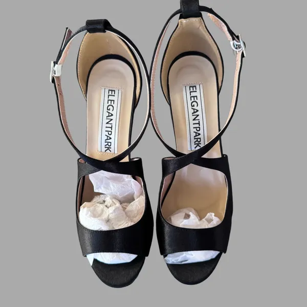 Elegant Park Black Strappy Peep Toe Heels Sz‎ 7.5 - Image 7