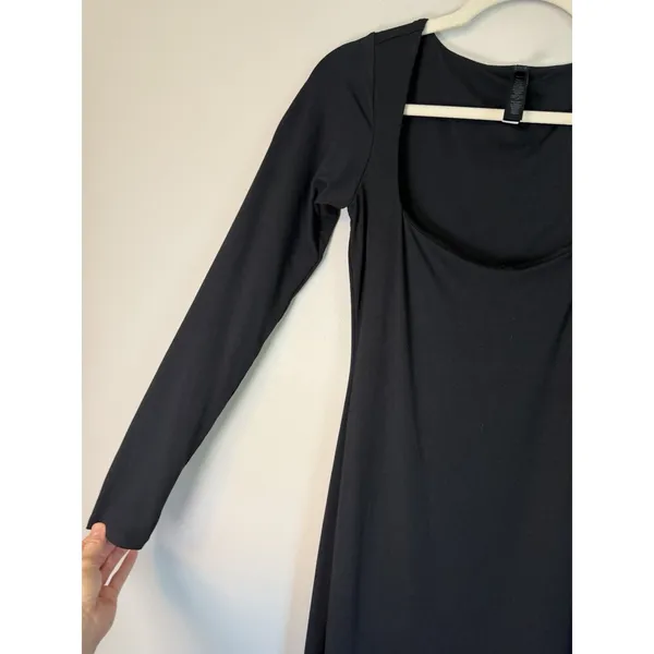 Skims Smooth Layers Square Neck Long Sleeve Midi Dress Obsidian S New $108 - Image 9