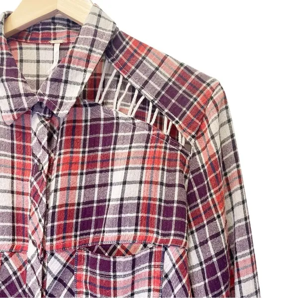 Free People Stitch Detail Plaid Boho Western Snap Shirt in Ash Combo Size Medium - Image 8