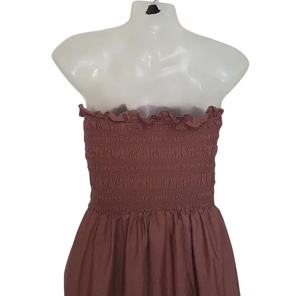 And Now This Brown Strapless Bandeau Shirred Body Midi Dress Sundress Size Large - Image 5