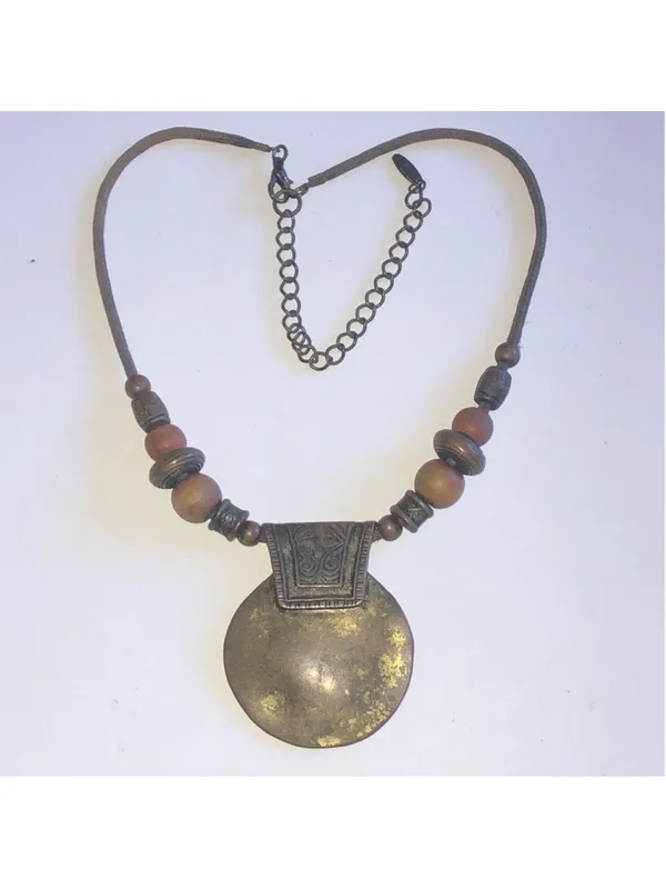 VCLM Aged Metal Brown Beaded Boho Pendant Necklace - Image 2