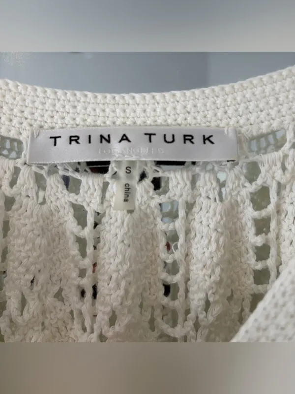 Trina Turk Pima Cotton Sur Crochet Boho Sweater Dress in White sz Small - Image 2