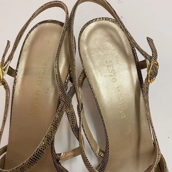 Sesto Meucci Size‎ 8 Gold Metallic leather Heels size 9.5N A10 - Image 9