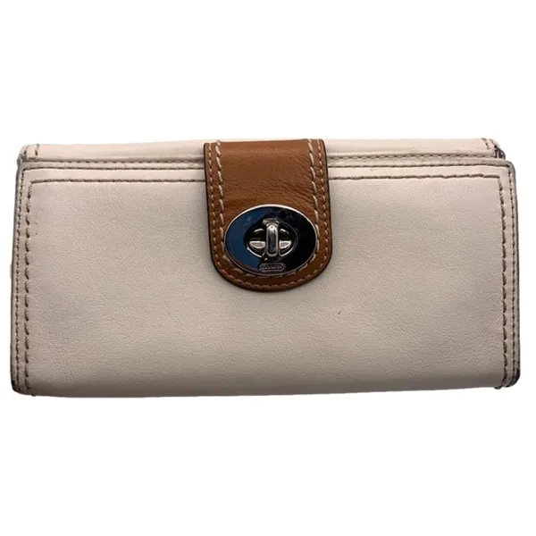 y2k COACH White Brown Turnlock Wallet - Image 2
