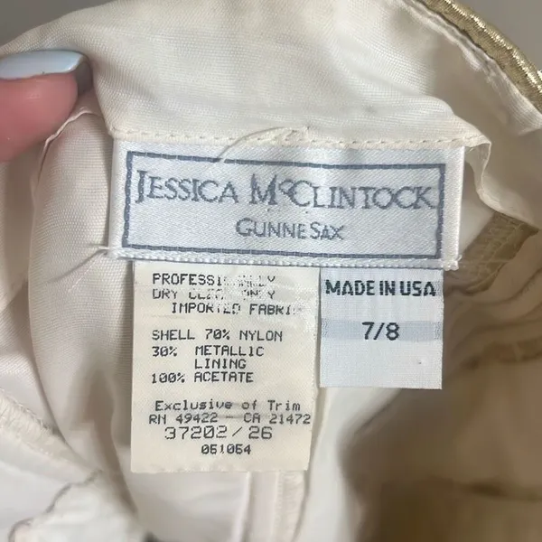 ✨Jessica McClintock Gunne Sax Vintage Strapless Metallic Gold Mini Sz 7/8 Dress✨ - Image 5