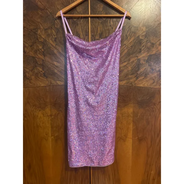 BCBG MAX AZRIA Sequin Cowl Mini Slip Dress PARTY Size L Large Lavender NWT - Image 2