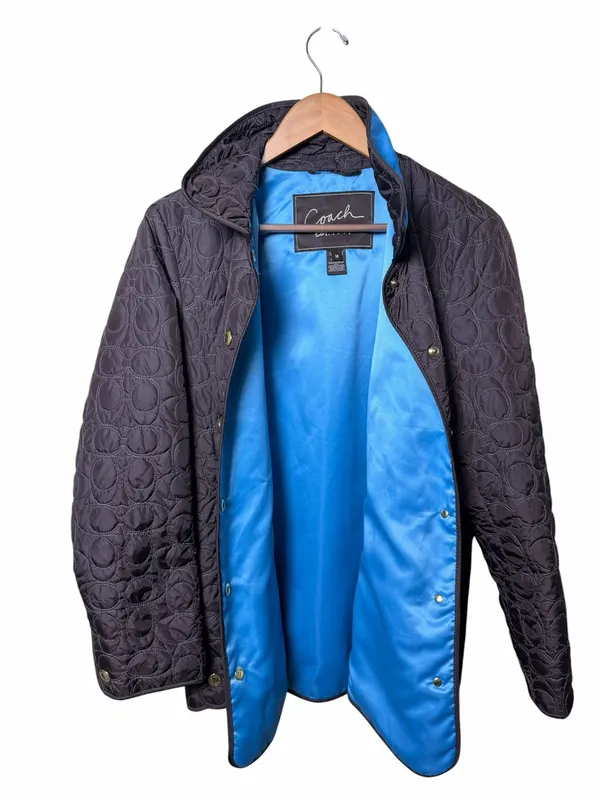 Coach Signature Quilted Jacket Brown Blue Lined Y2K Preppy Size Medium - Image 2