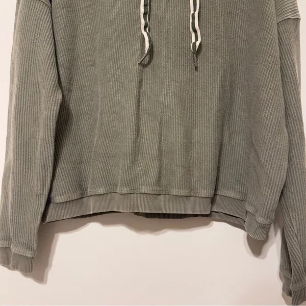 Aerie Ribbed Hoodie Sage Green Size Medium Cropped Sweatshirt Oversized - Image 5