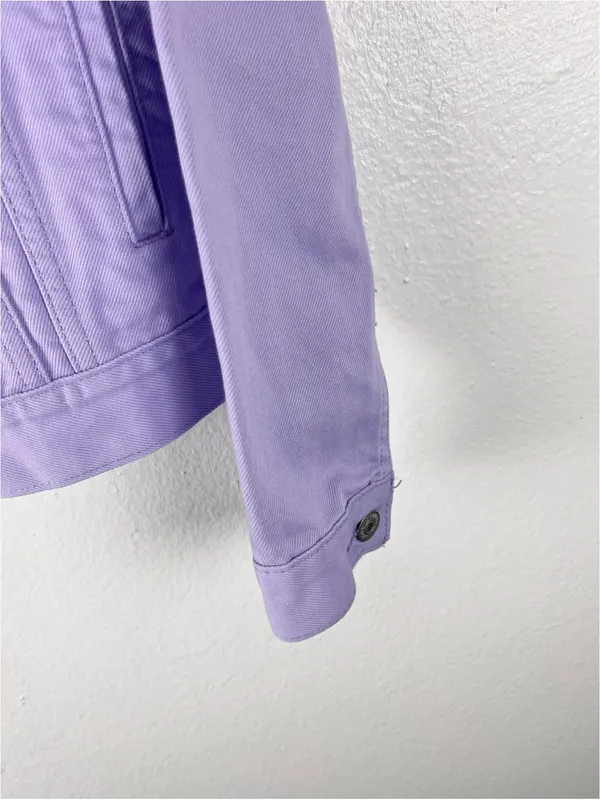 LEVI’S Lavender Denim Front Button Long Sleeves Pockets Trucker Jean Jacket XS - Image 7