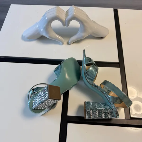 💎 Title Betsey Johnson SB-BEA Light Blue Rhinestone Block Heels ✨ Size 7M - Image 12