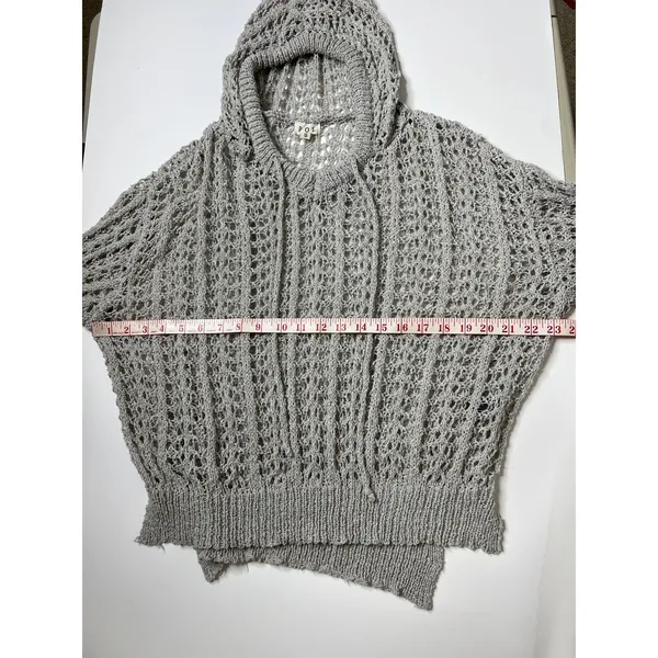 POL Open Knit Hooded Sweater Small Gray Boho Crochet Lightweight Top - Image 6