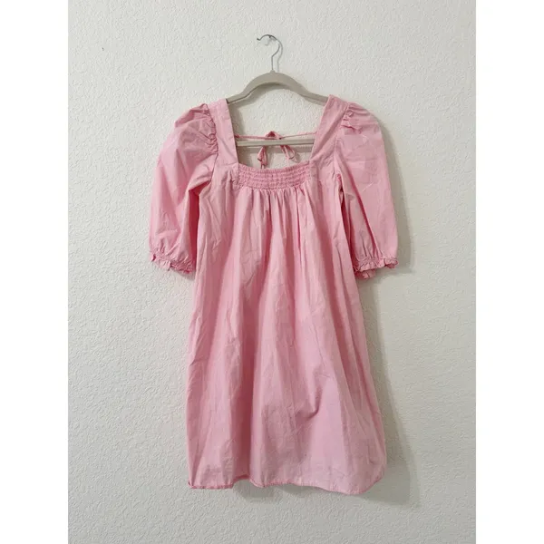 New Look Petite Pink Puff Sleeve Smocked Babydoll Mini Dress XS - Image 2