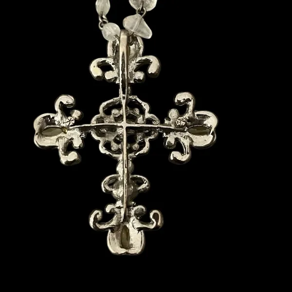 VTG VCLM Ornate Silver Tone Cross Pendant Necklace Rhinestones - Image 7