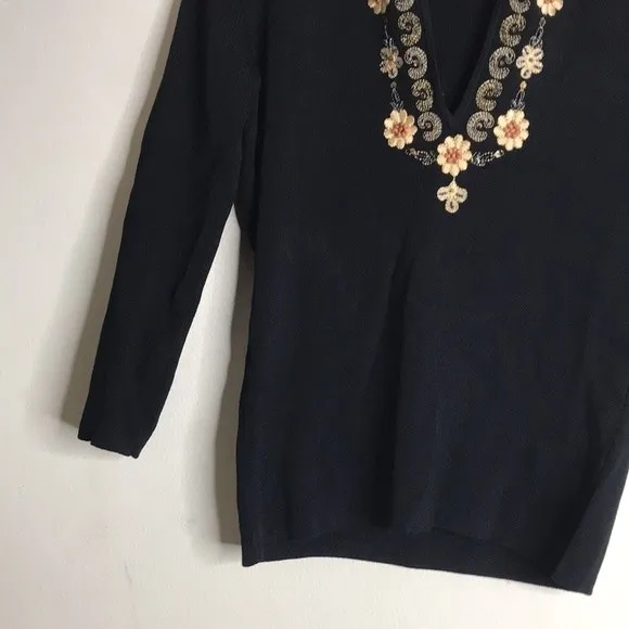 Vtg JAC black embroidered stretch‎ top size small bobo fall - Image 4