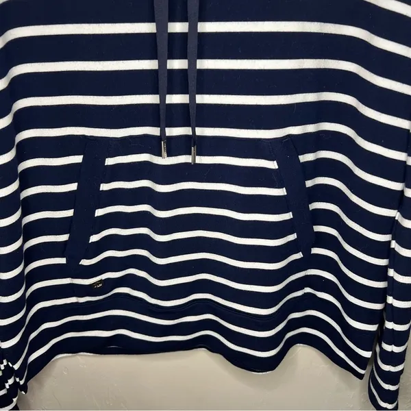 Lauren Ralph Lauren Blue White‎ Striped Cowl Neck Nautical Kangaroo Pocket Top - Image 4