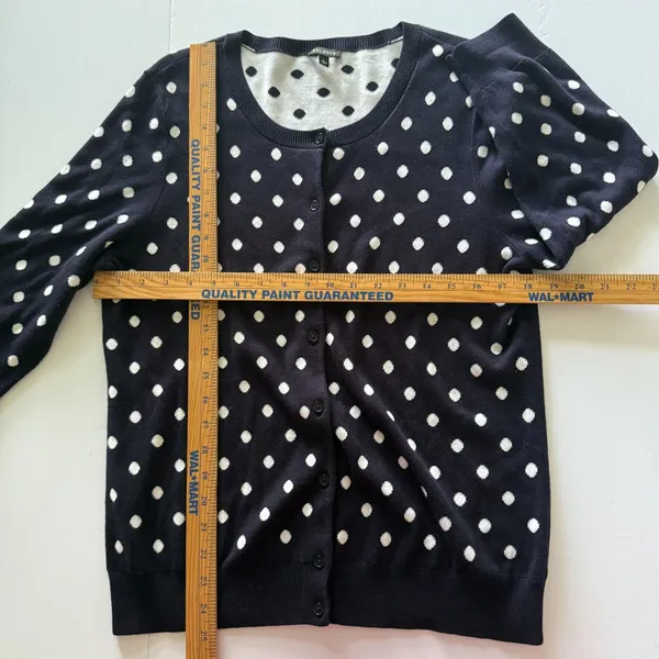 Talbots Button Front 3/4 Sleeve Navy Polka Dot Cotton Blend Cardigan Sweater L - Image 5