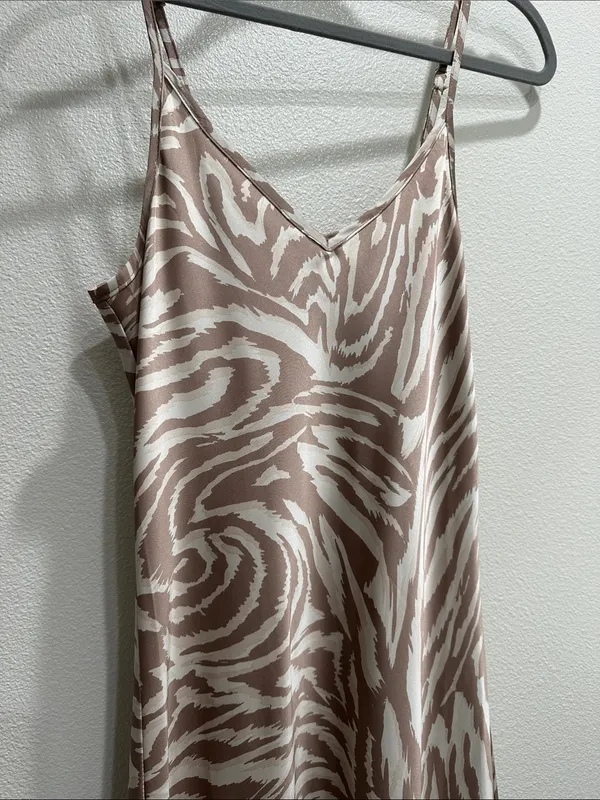 Taupe Zebra-Print Slip Midi Dress with V-Neck - Image 2