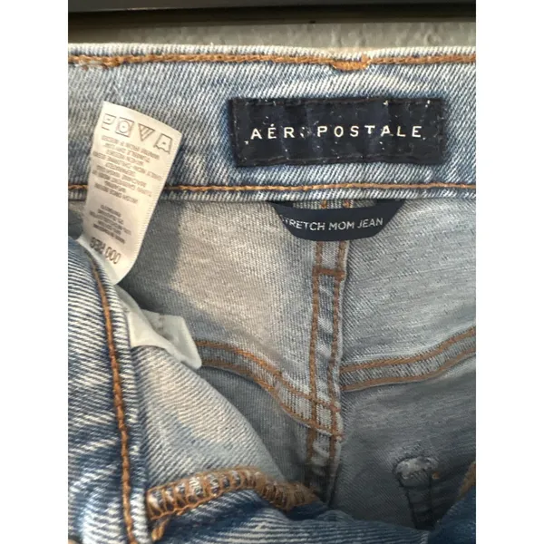 AERO Aeropostale Destroyed Stretch Blue Denim Straight Mom Jeans Size 000 - Image 5