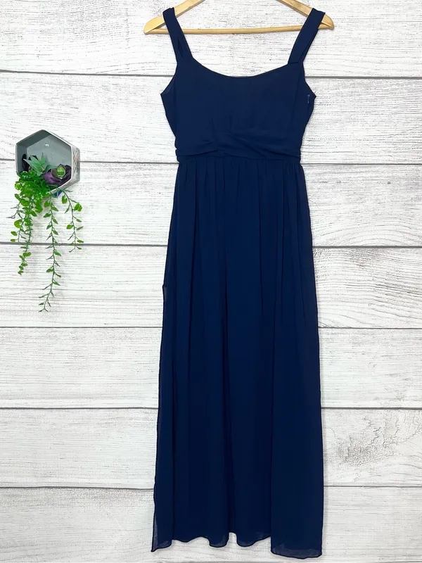 Navy Blue Sleeveless Empire Waist Leg Slit Maxi Dress Evening Gown Size Small - Image 7