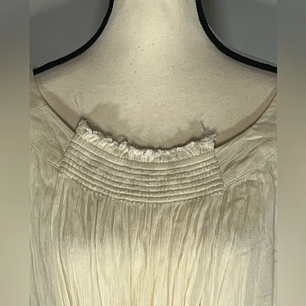 Free People Ivory Voile & Lace Tunic Mini Dress Cream Boho Smocked Medium - Image 2