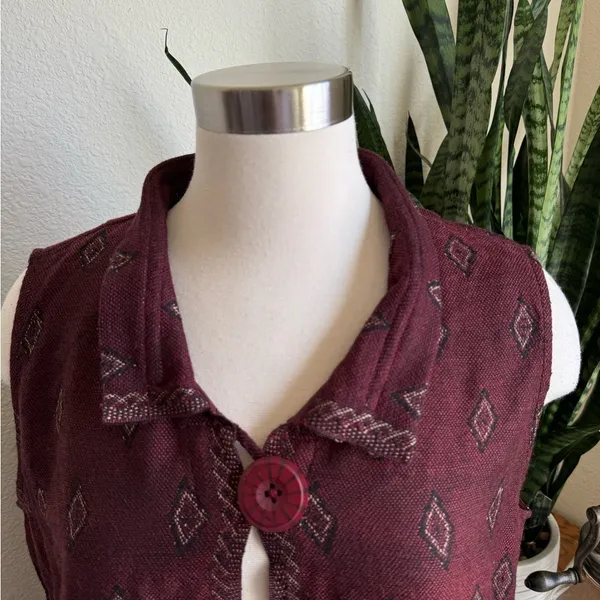 Boho Southwestern Sleeveless Cardigan Fringe Vest John‎ Mark Burgundy large - Image 5