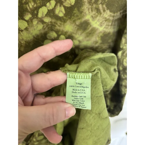 Allen Allen Green Tie Dye Abstract Cotton T-Shirt L Made in USA Hippie Granola - Image 4