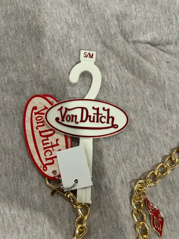 Von Dutch Gold-Tone Charm Chain Belt Necklace - Red & Gold Size S/M - Image 2