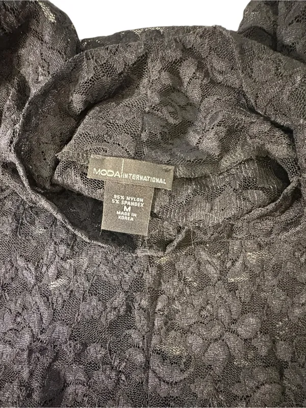 Moda International Black Lace Mock Neck Top M Sheer Long Sleeve Y2K Goth Grunge - Image 6