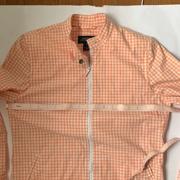 Jones New York Gingham Peach Zip Front Windbreaker Cottagecore Rain Jacket Sz S - Image 8