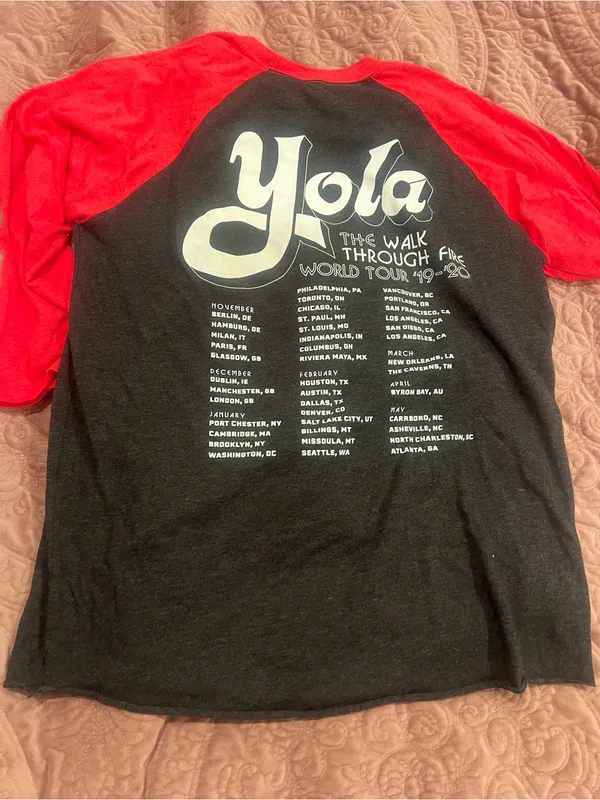 Women’s Black & Red Raglan Graphic Tee with Rainbow Music Print - Image 2