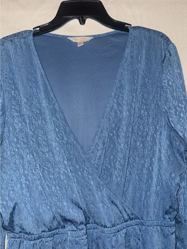 LC Lauren Conrad Dusty Blue Long-Sleeve V-Neck Tiered Dress - Image 2