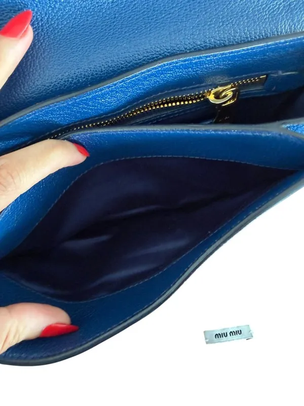MIU MIU Blue Leather Madras Two Tone Chain Crossbody Bag - Image 3