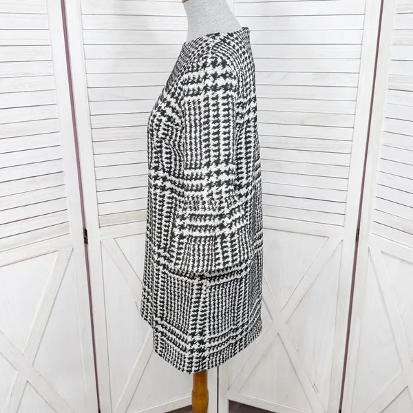 Zara Houndstooth Check Bell Cuff Shift Mini Dress Black Cream Medium‎ - Image 3