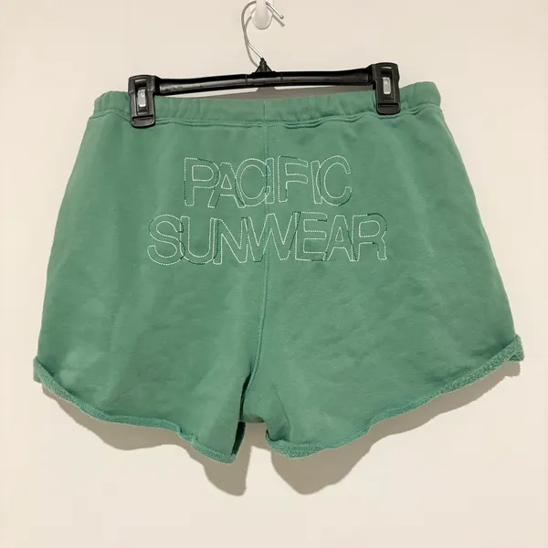PACSUN Logo Embroidered Rolled Hem Sweat Shorts green‎ size Medium - Image 5