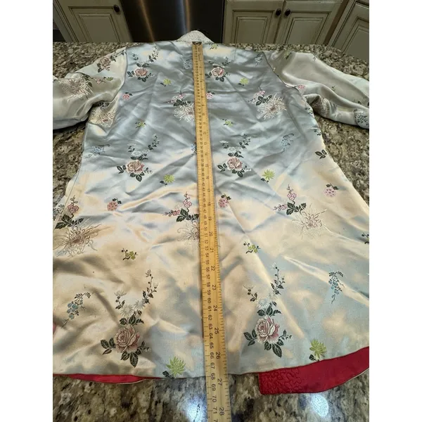 Peony Chinese Vintage‎ Satin Quilted Reversible Jacket Blue & Cream Floral Print - Image 13