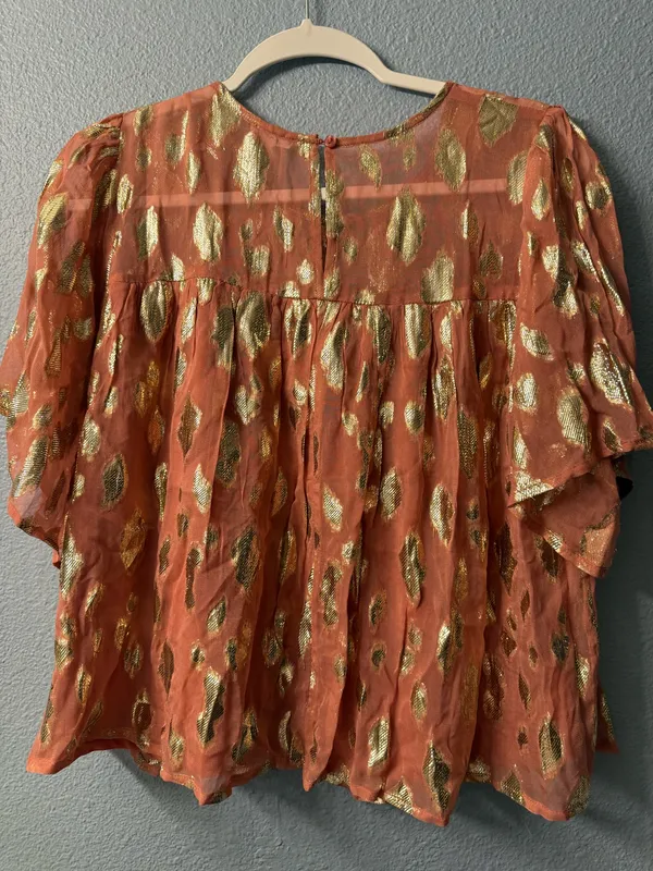 Gold and Peach Women's Top Orange Size L - Image 3