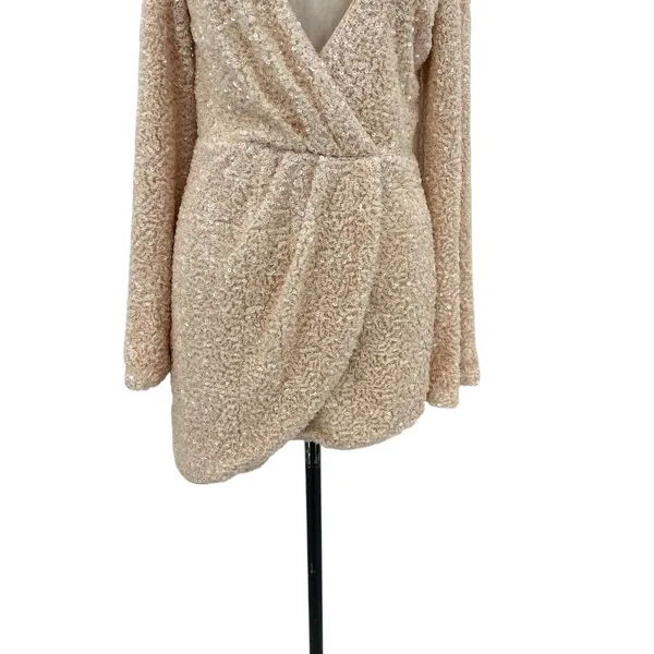 Michael Costello‎ x Revolve Valerie Dress Mini Long Sleeve Sequin Ivory Medium - Image 5