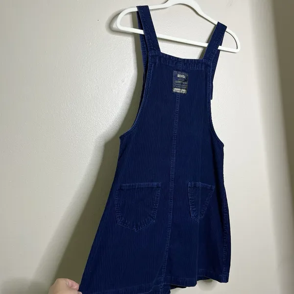 Women's Overall Dress Corduroy Ribbed Vtg 90s Grunge Navy Preppy M - Image 6
